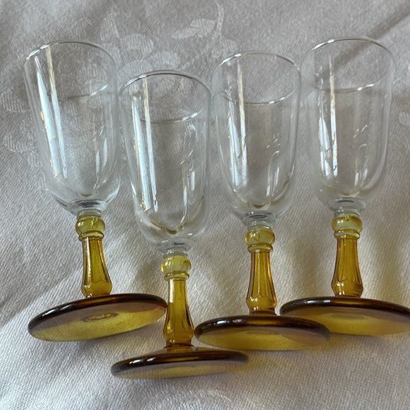 VTG MCM amber & clear glass cordials footed glasses set of 4 - Picture 6 of 8